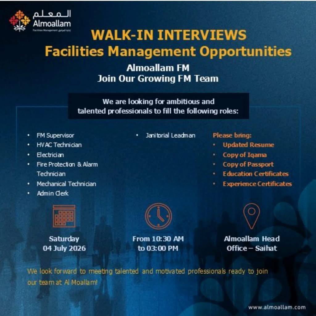 Al Moallam Group Walk-In Interview 2026 | Facilities Management Jobs in Saudi Arabia