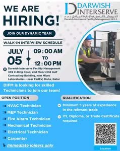 Darwish Interserve Facility Management Walk-In Interview 2026 – Latest Qatar Technician Jobs
