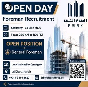 Al Serh Al Kabeer (ASAK) Foreman Recruitment Open Day 2026 | General Foreman Jobs in Sharjah