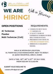 Al Fajer Facilities Management LLC Walk-In Interview 2026: AC Technician, Plumber & Multi Technician Jobs in Dubai 1 Al Fajer Facilities Management LLC Walk-In Interview 2026: AC Technician, Plumber & Multi Technician Jobs in Dubai