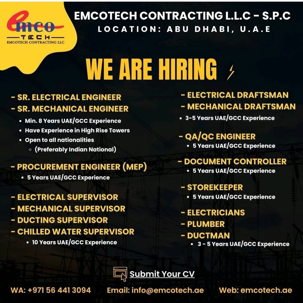 Emcotech Contracting L.L.C – S.P.C Careers 2026 | Latest Abu Dhabi Jobs 1 Emcotech Contracting L.L.C – S.P.C Careers 2026 | Latest Abu Dhabi Jobs