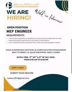 Al Fajer Facilities Management Walk-In Interview 2026 – MEP Engineer, AC Technician, Plumber & Electrician Jobs in Dubai 1 Al Fajer Facilities Management Walk-In Interview 2026 – MEP Engineer, AC Technician, Plumber & Electrician Jobs in Dubai