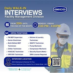 GECO M&E LTD Walk-In Interview 2026 | Daily Facility Management Jobs in UAE 1 GECO M&E LTD Walk-In Interview 2026 | Daily Facility Management Jobs in UAE