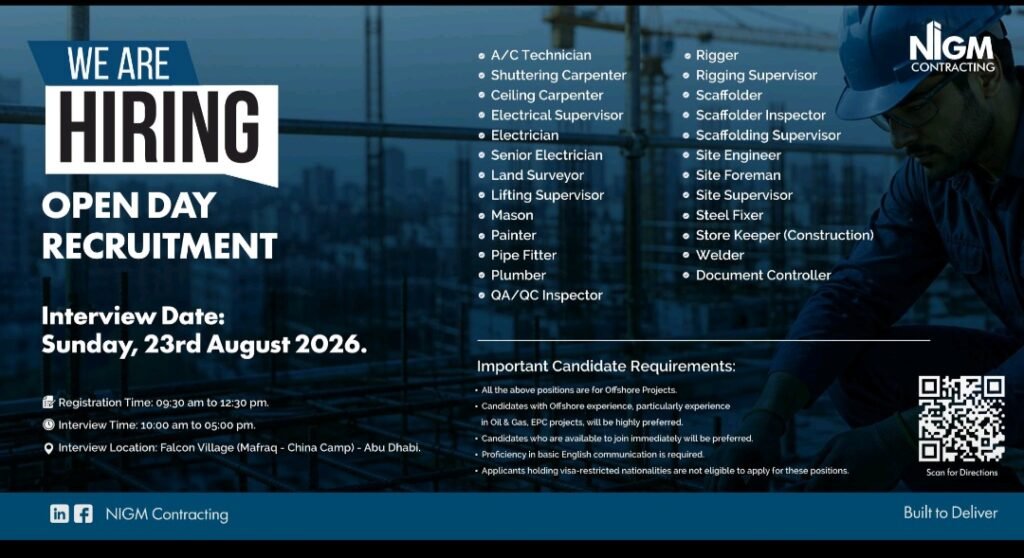 NIGM LLC Jobs 2026 – Open Day Recruitment for Multiple Vacancies in Abu Dhabi