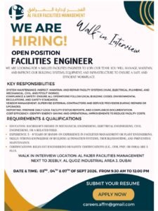 Al Fajer Facilities Management Walk-In Interview 2026 – MEP Engineer, AC Technician, Plumber Jobs in Dubai 1 Al Fajer Facilities Management Walk-In Interview 2026 – MEP Engineer, AC Technician, Plumber Jobs in Dubai