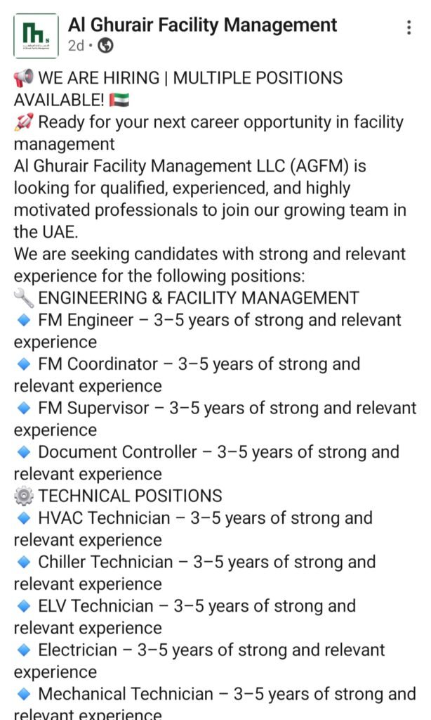Al Ghurair Facility Management Announces Multiple Job Openings Across Gulf Region 2026 1 Al Ghurair Facility Management Announces Multiple Job Openings Across Gulf Region 2026