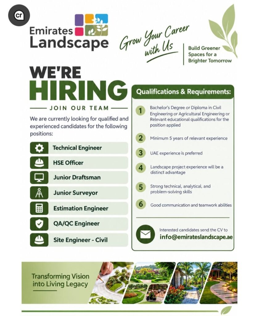 Emirates Landscape Jobs in UAE – Hiring Technical Engineers, HSE Officers & More 1 Emirates Landscape Jobs in UAE – Hiring Technical Engineers, HSE Officers & More