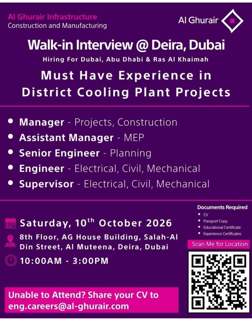 Al Ghurair Infrastructure Jobs 2026 – Walk-In Interview in Dubai 1 Al Ghurair Infrastructure Jobs 2026 – Walk-In Interview in Dubai