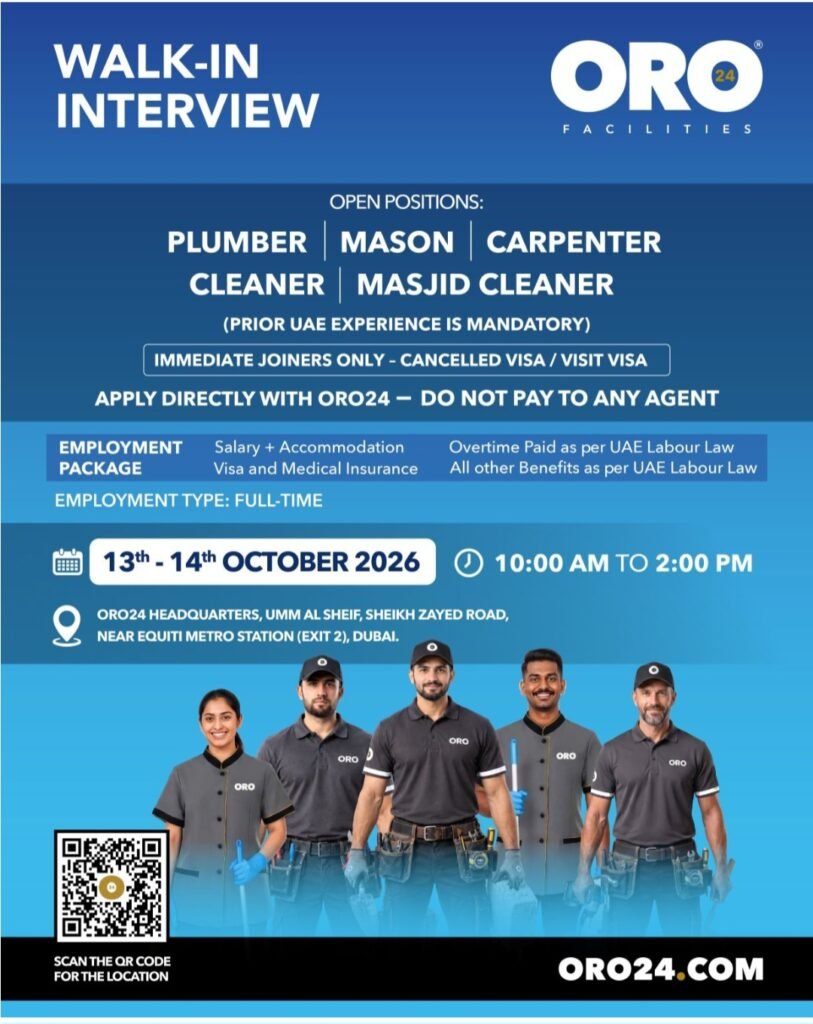 ORO24 Facilities Walk-In Interview 2026 in Dubai | Latest ORO24 Careers UAE 1 ORO24 Facilities Walk-In Interview 2026 in Dubai | Latest ORO24 Careers UAE
