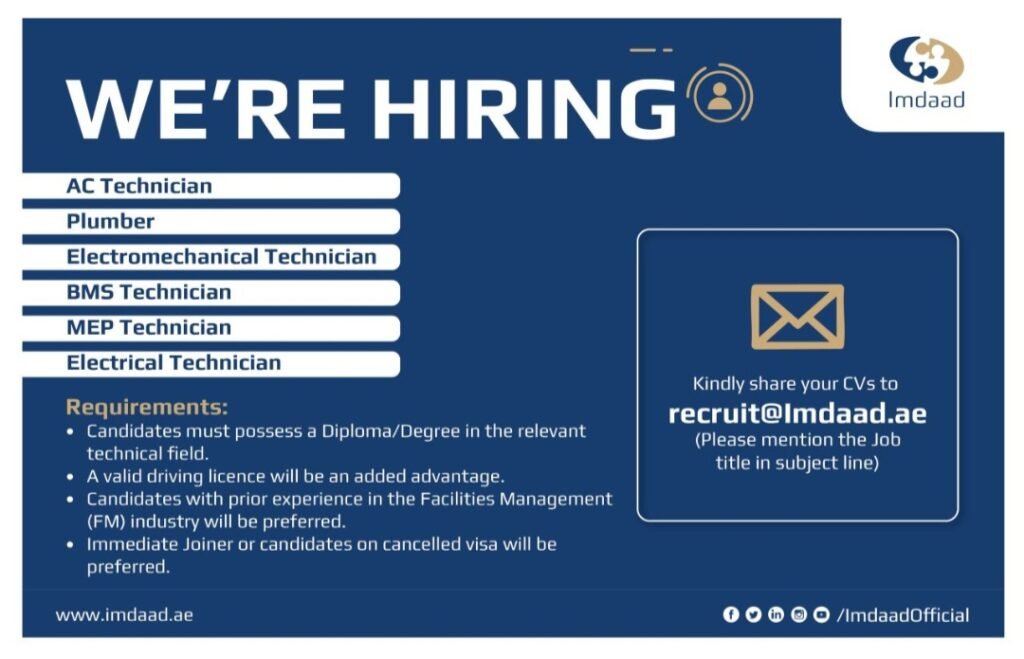 Imdaad Group Careers 2026: Latest Technician Jobs in the UAE