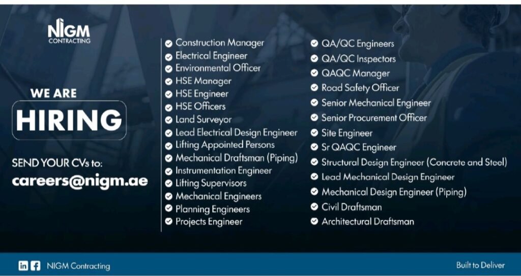 NIGM Contracting Jobs in UAE 2026 – Multiple Engineering Vacancies 1 NIGM Contracting Jobs in UAE 2026 – Multiple Engineering Vacancies
