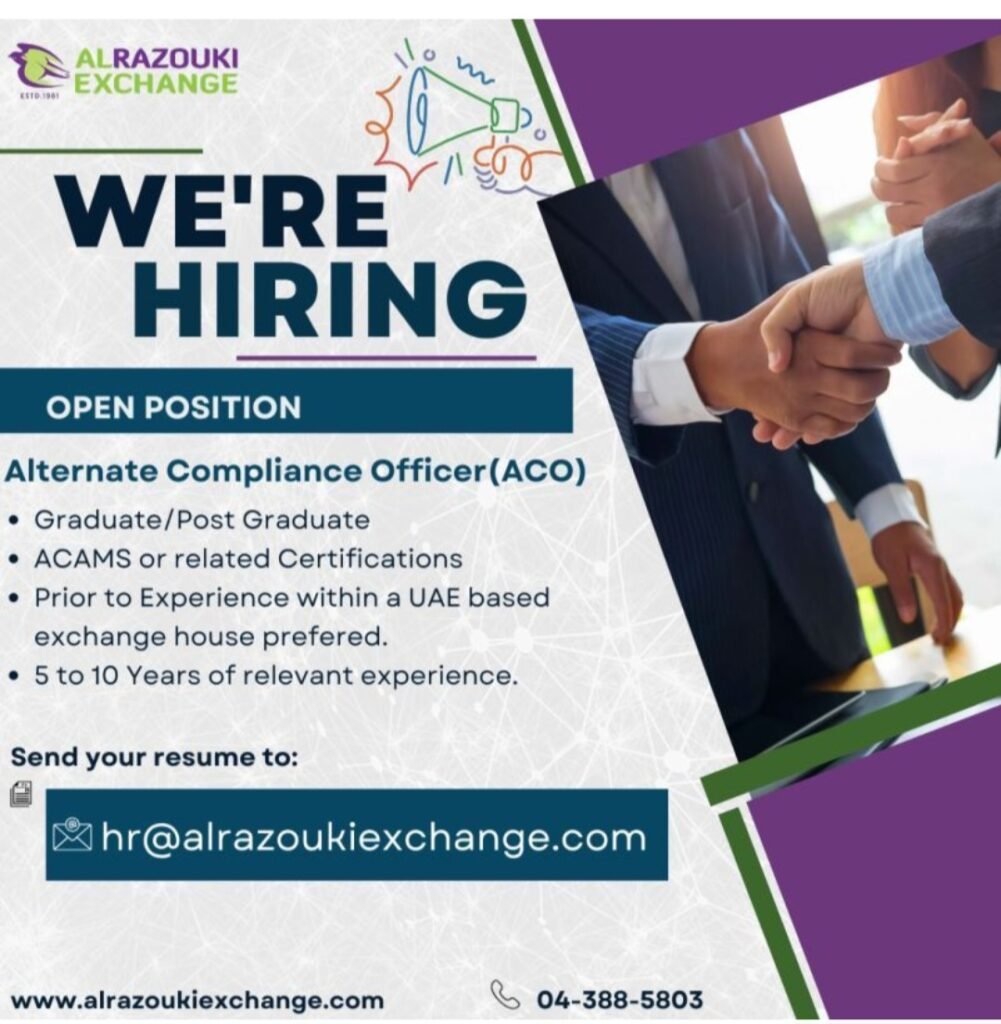 Al Razouki Exchange Is Hiring: Cashiers & Compliance Officer Vacancies in UAE 2 Al Razouki Exchange