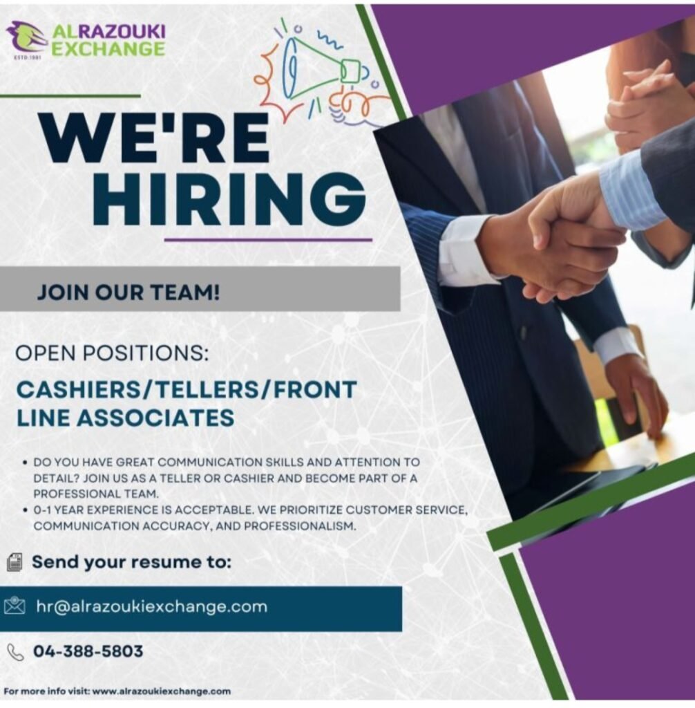 Al Razouki Exchange Is Hiring: Cashiers & Compliance Officer Vacancies in UAE 1 Al Razouki Exchange