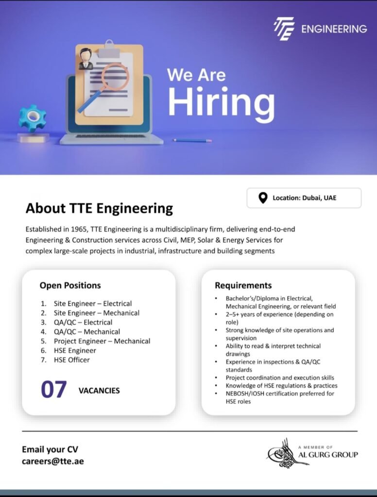 TTE Engineering Walk in Interview in UAE 2026 1 TTE Engineering