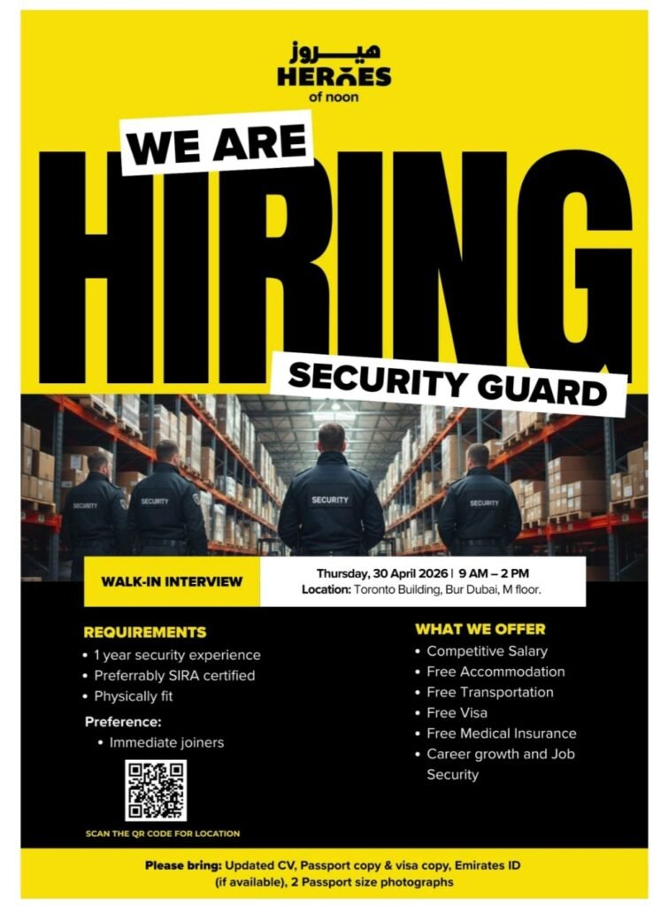 Noon Security Guard Job in Dubai: Walk‑in Interview on 30 April 2026 – Free Visa & Accommodation 1 Noon Security Guard Job in Dubai: Walk‑in Interview on 30 April 2026 – Free Visa & Accommodation