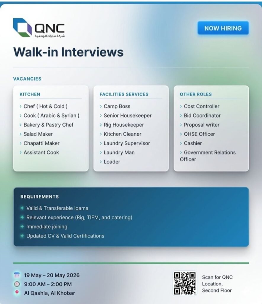 Qudrat National Company Walk-In Interview 2026 in Al Khobar – Multiple Job Vacancies