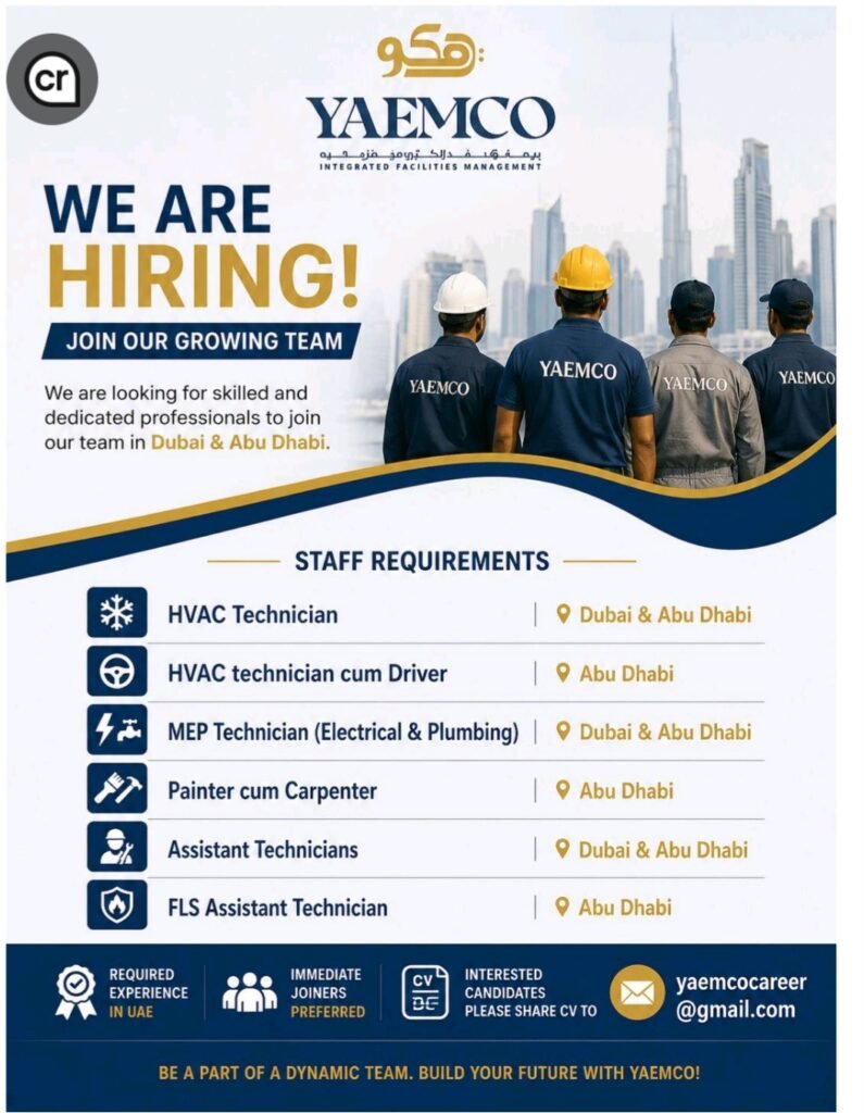 YAEMCO LLC Careers 2026: Latest Facility Management Jobs in Dubai & Abu Dhabi
