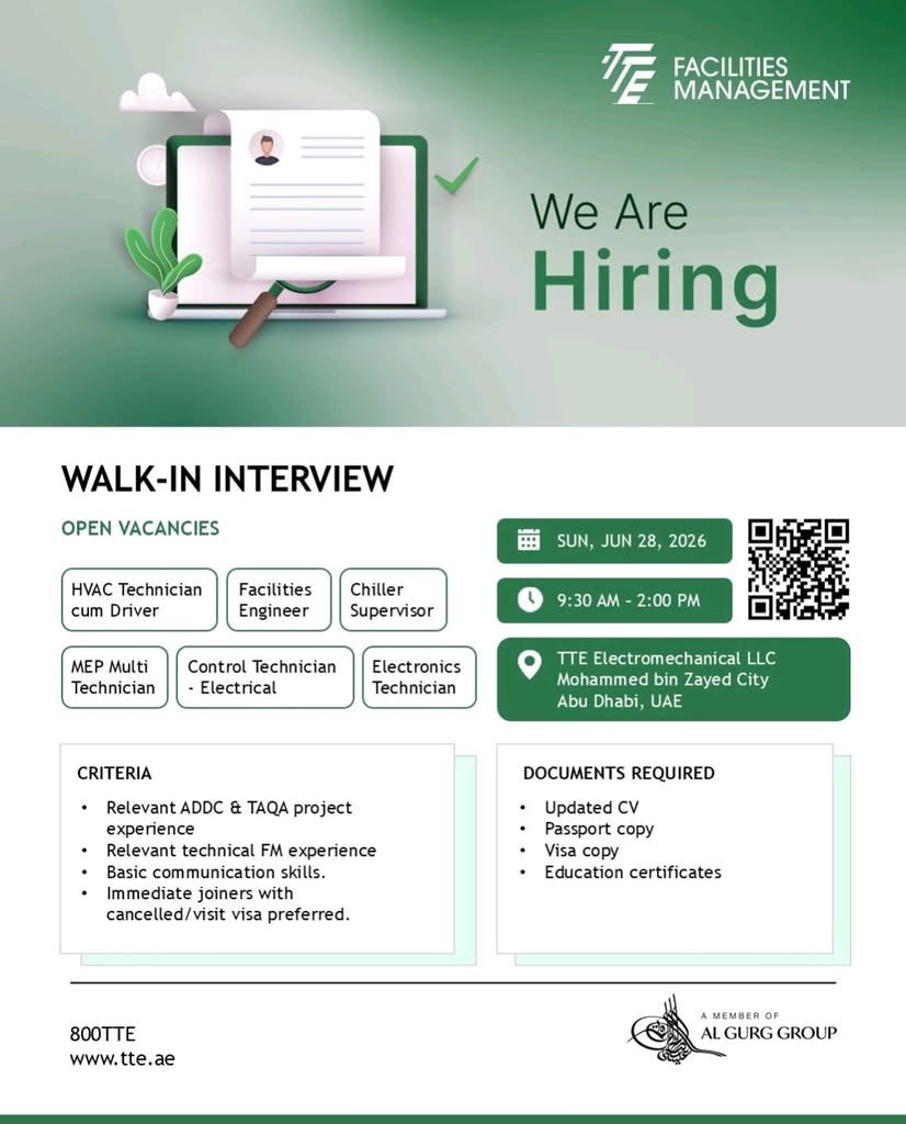 TTE Facilities Management Dubai & Abu Dhabi Walk-In Interview 2026