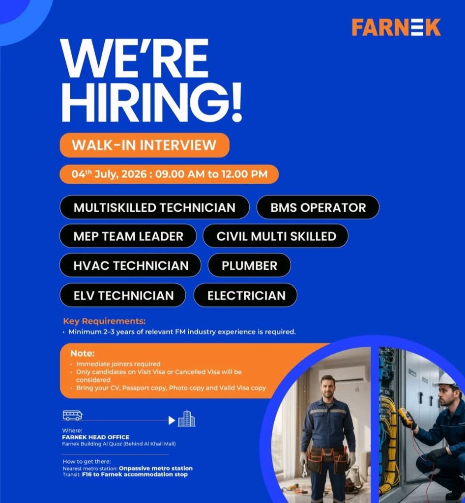 Farnek Services LLC Walk-In Interview 2026 – Latest Facilities Management Jobs in Dubai