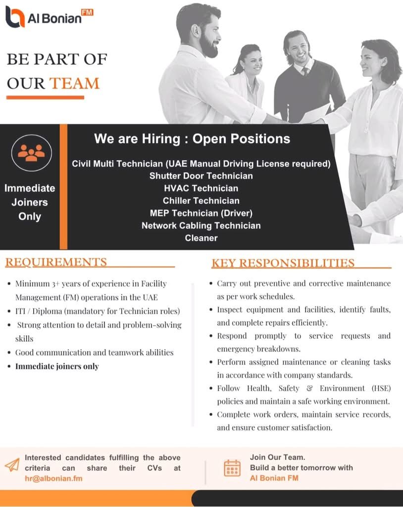 Al Bonian FM Careers UAE 2026 – Latest Facility Management Jobs in Dubai & UAE 1 Al Bonian FM Careers UAE 2026 – Latest Facility Management Jobs in Dubai & UAE