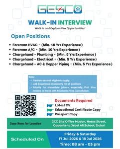 GESCO Walk-In Interview 2026 in Dubai | Ginco Electrical & Sanitary Contracting Jobs 1 GESCO Walk-In Interview 2026 in Dubai | Ginco Electrical & Sanitary Contracting Jobs