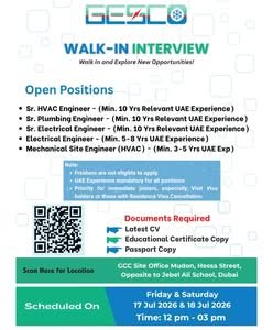 GESCO Walk-In Interview 2026 in Dubai | Ginco Electrical & Sanitary Contracting Jobs 1 GESCO Walk-In Interview 2026 in Dubai | Ginco Electrical & Sanitary Contracting Jobs