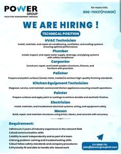 Power Group Facilities Management Is Hiring: Multiple Technician Jobs in Dubai (2026) 1 Power Group Facilities Management Is Hiring: Multiple Technician Jobs in Dubai (2026)