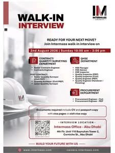 Intermass Engineering & Contracting Walk-In Interview 2026 | UAE Job Vacancies 1 Intermass Engineering & Contracting Walk-In Interview 2026 | UAE Job Vacancies