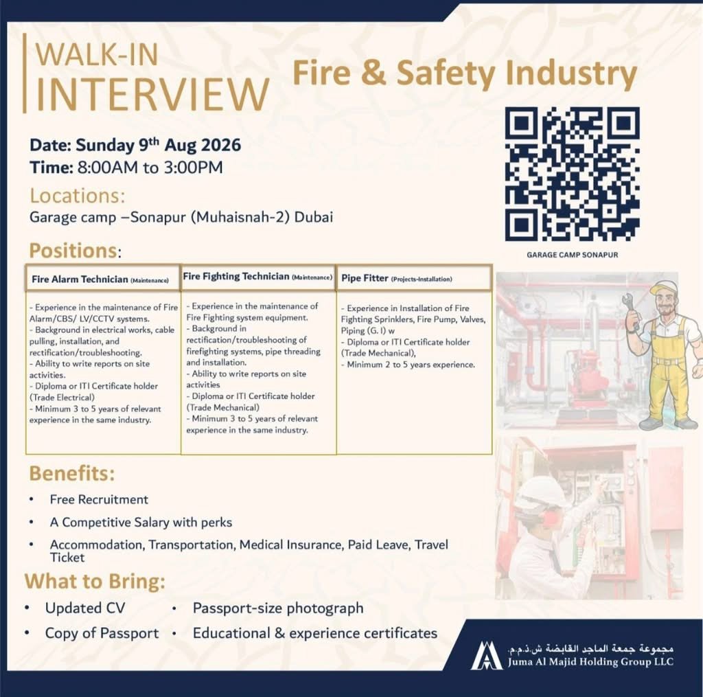 Juma Al Majid Holding Group Walk-In Interview 2026 for Fire & Safety Jobs in Dubai