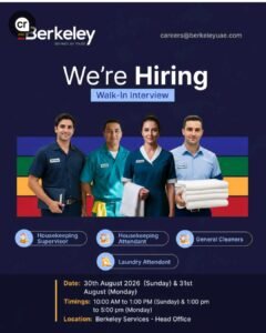 Berkeley Services UAE L.L.C. Jobs – Walk-In Interview for Housekeeping & Cleaning Staff