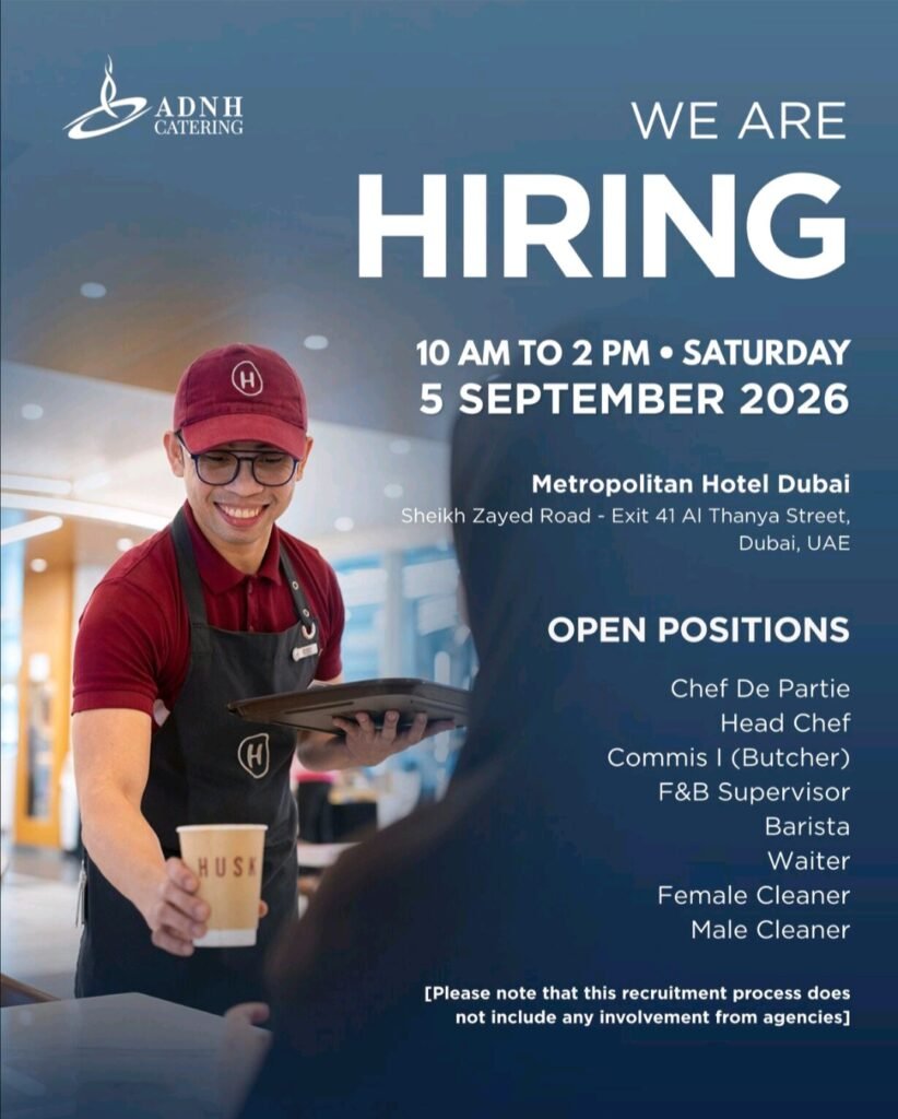 ADNH Catering Jobs in Dubai – Walk-In Interview on 5 September 2026 1 ADNH Catering Jobs in Dubai – Walk-In Interview on 5 September 2026
