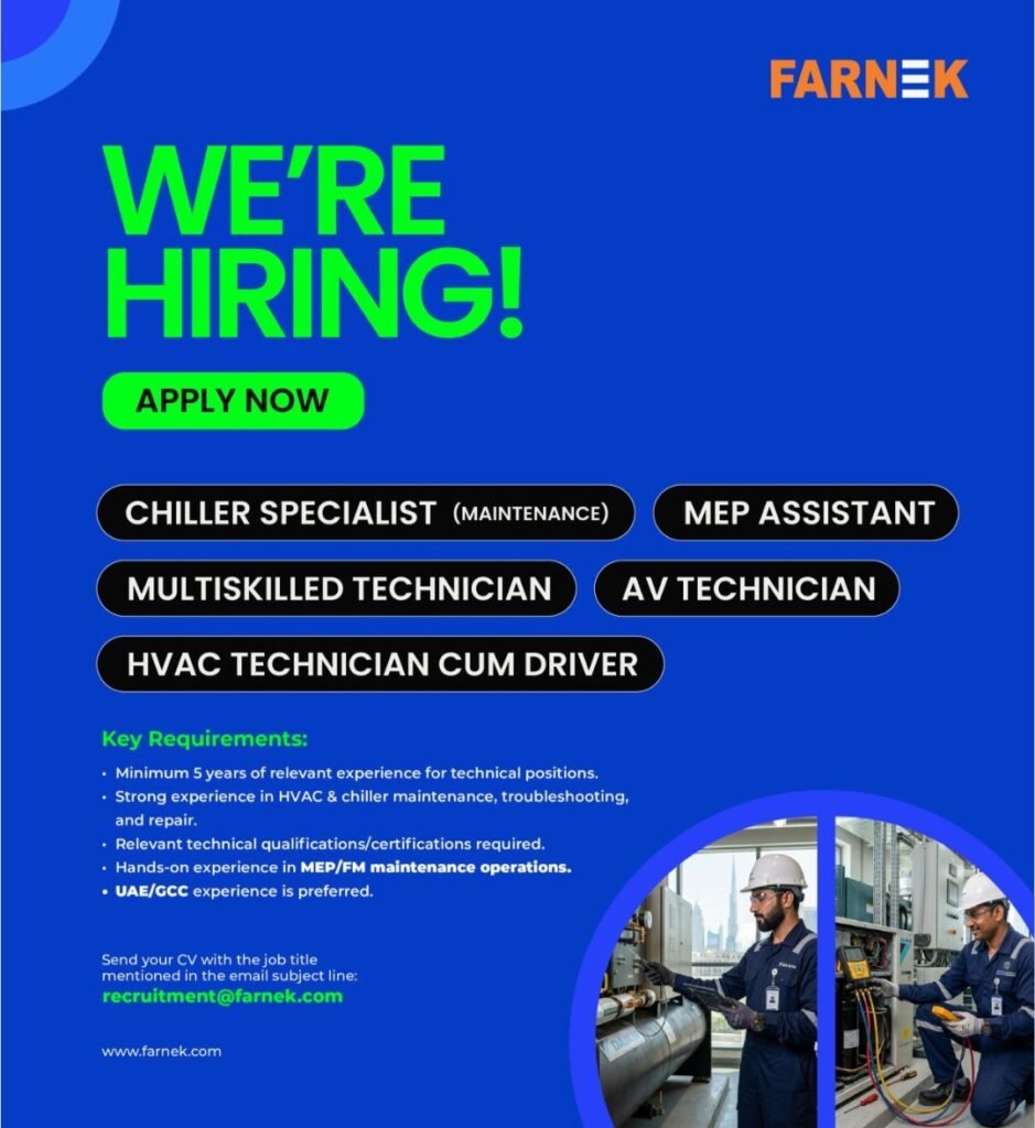 Farnek Services LLC Jobs 2026 – HVAC, Chiller & MEP Technician Vacancies in UAE