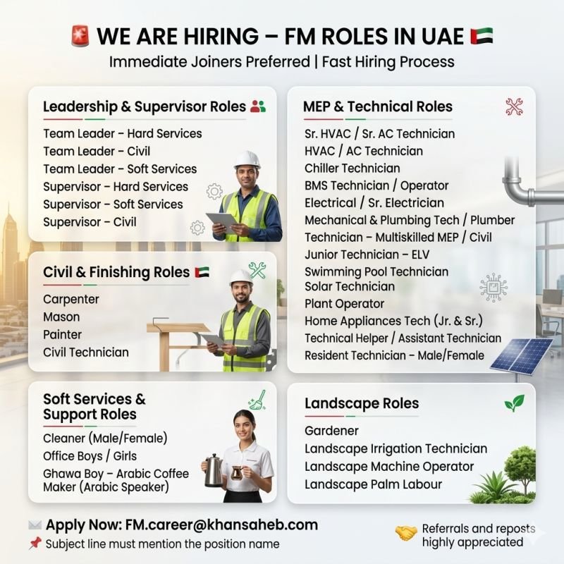 Khansaheb FM Careers UAE 2026 – Latest Facilities Management Jobs in UAE 1 Khansaheb