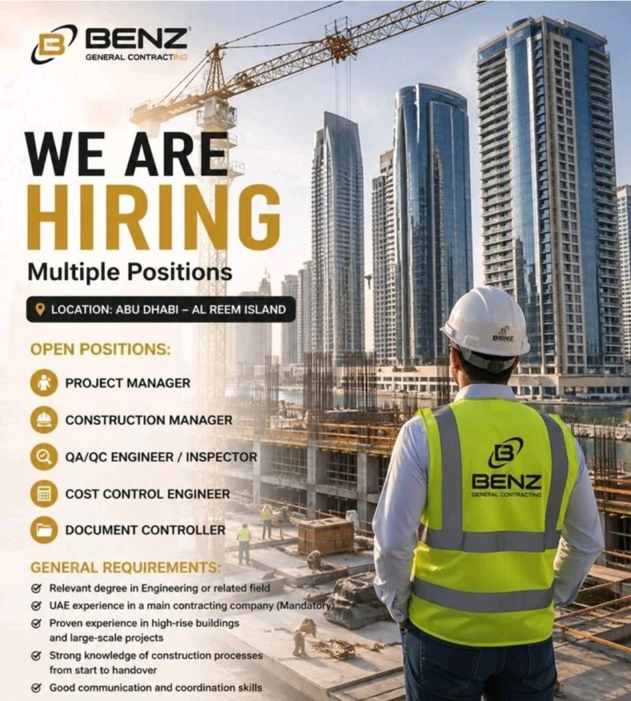 Benz General Contracting Jobs in Abu Dhabi: Join a Growing High-Rise Construction Team 2026 1 Benz General Contracting