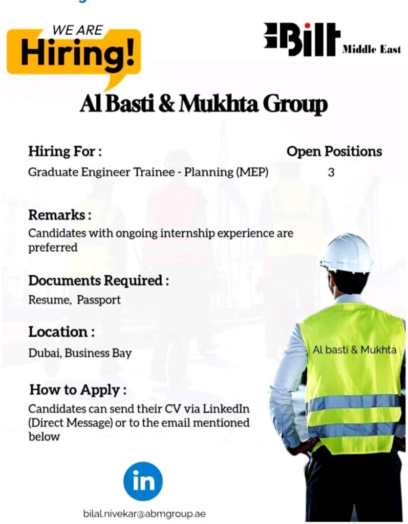 Al Basti & Mukhta Group – Hiring Graduate Engineer Trainee (MEP Planning) 2026 1 Al Basti & Mukhta Group