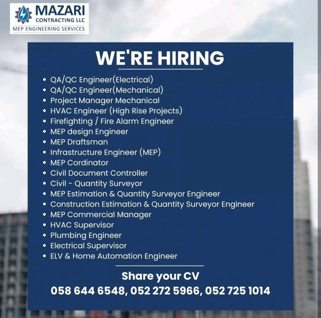 Mazari Contracting LLC Careers UAE 2026 – Latest MEP Engineering Jobs in UAE 1 Mazari Contracting LLC