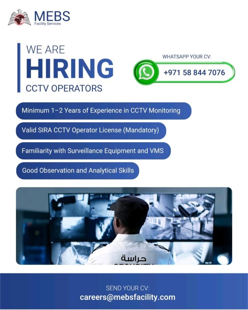MEBS Facility Services Is Hiring in Dubai: Patrolling Supervisor, Heavy Bus Driver & CCTV Operator Roles 1 MEBS Facility Services