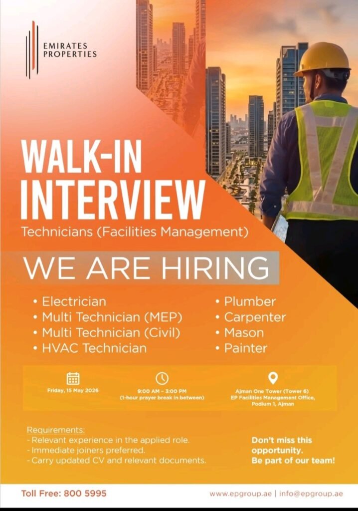 Emirates Properties Walk-In Interview 2026 in Ajman – Facilities Management Jobs UAE 1 Emirates Properties