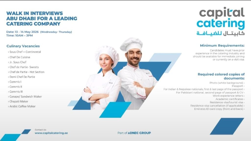 Capital Catering Abu Dhabi Walk-In Interview 2026 – Latest Catering Jobs in UAE 1 Capital Catering