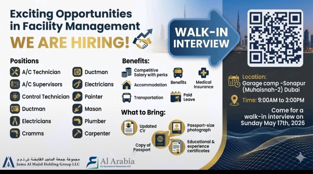 Juma Al Majid Holding Group Walk-In Interview Dubai 2026 – Facility Management Jobs in UAE 1 Juma Al Majid Holding Group Walk-In Interview Dubai 2026 – Facility Management Jobs in UAE