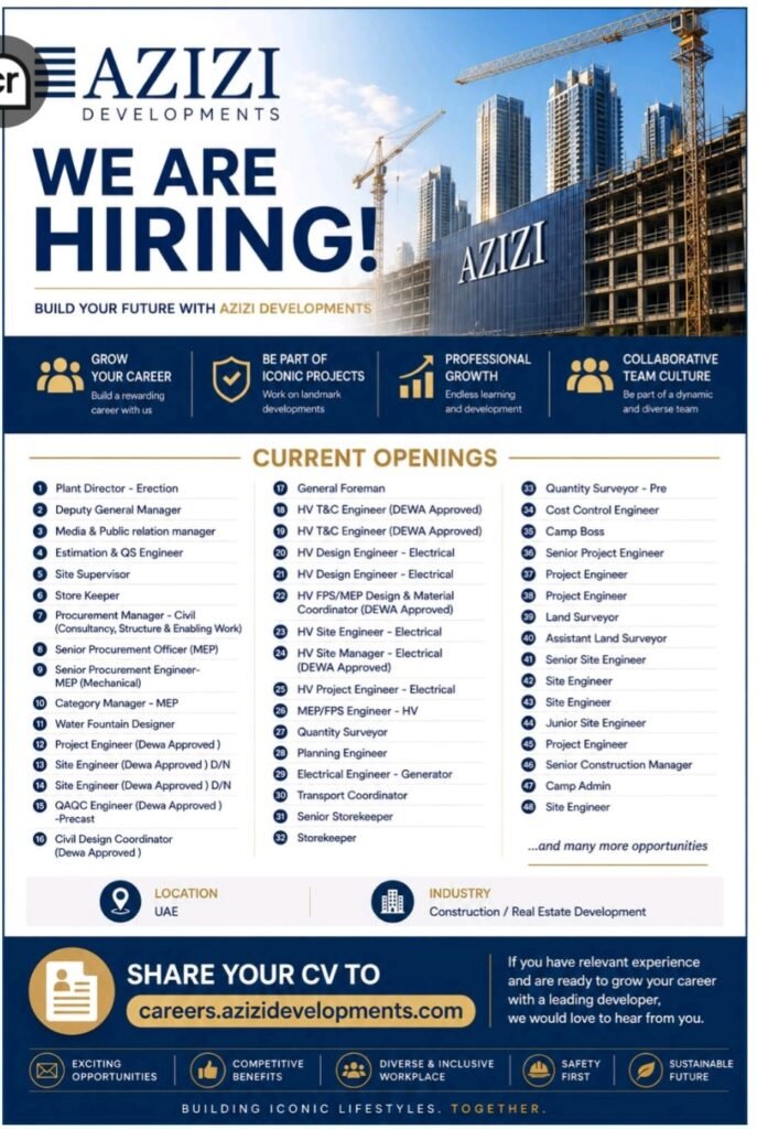 Azizi Developments Careers UAE 2026 – Latest Construction & Engineering Jobs in Dubai 1 Azizi Developments