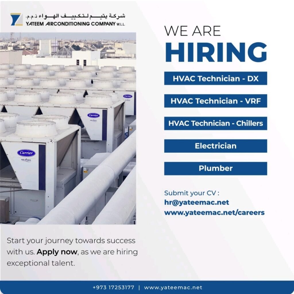 Yateem Air Conditioning Company W.L.L Careers in Bahrain 2026 – HVAC Technician, Electrician & Plumber Jobs 1 Yateem Air Conditioning Company