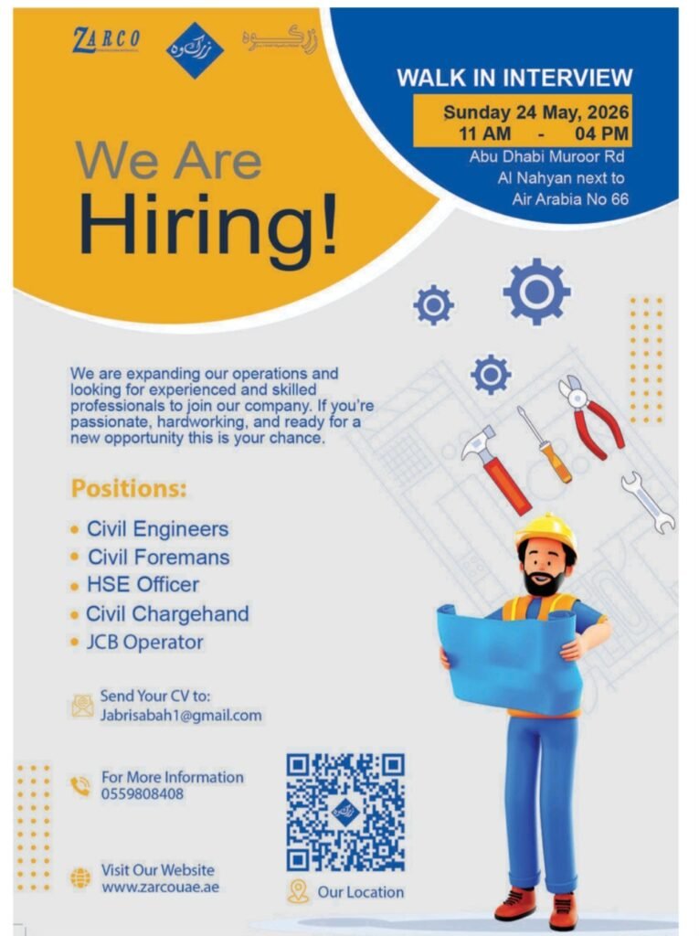 ZARCO Group Walk-In Interview 2026 in Abu Dhabi – Civil Engineers, HSE Officer & JCB Operator Jobs 1 ZARCO Group