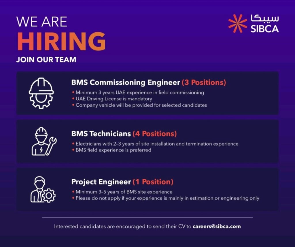 SIBCA Careers UAE 2026 – Latest Hiring for BMS Engineers & Technicians 1 SIBCA