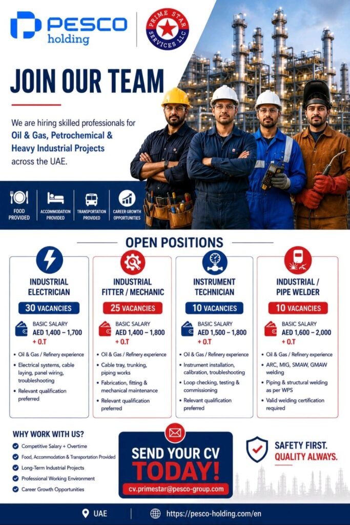 PESCO Holding Careers UAE 2026 | Primestar Services LLC Oil & Gas Jobs 1 PESCO
