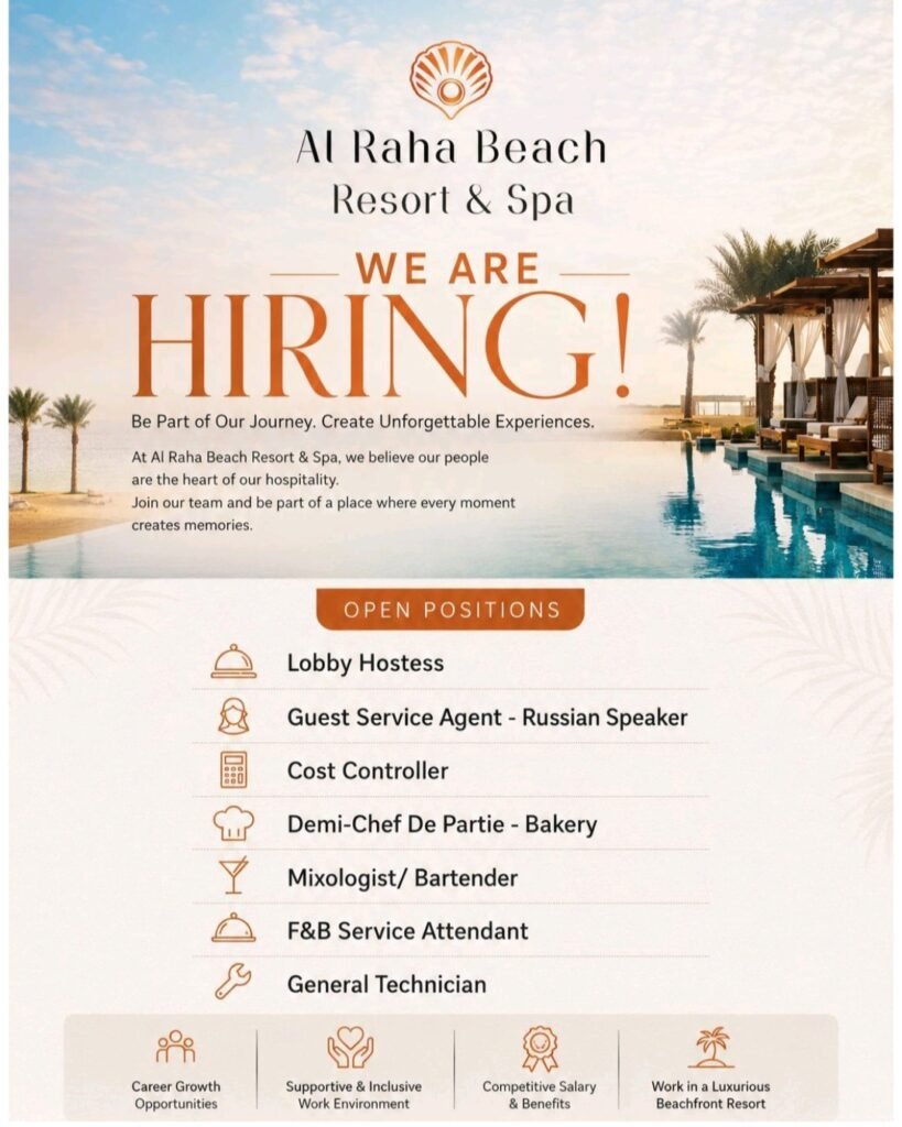 Al Raha Beach Resort & Spa Careers UAE 2026 – Latest Hospitality Jobs in Abu Dhabi 1 Al Raha Beach Resort & Spa