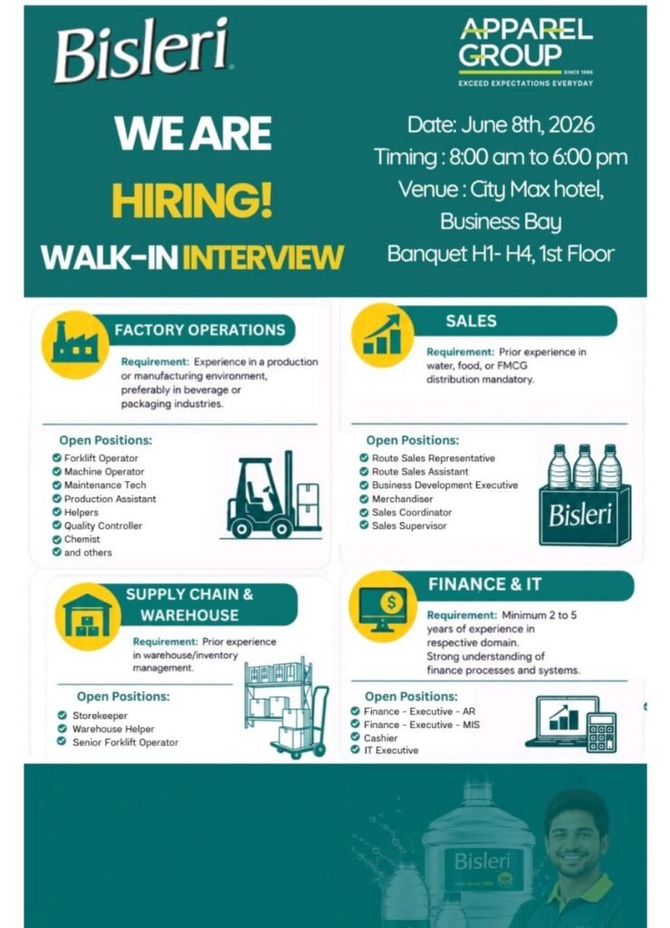 Bisleri Walk-In Interview 2026 in Dubai | Apparel Group Careers UAE 1 Bisleri Walk-In Interview 2026 in Dubai | Apparel Group Careers UAE