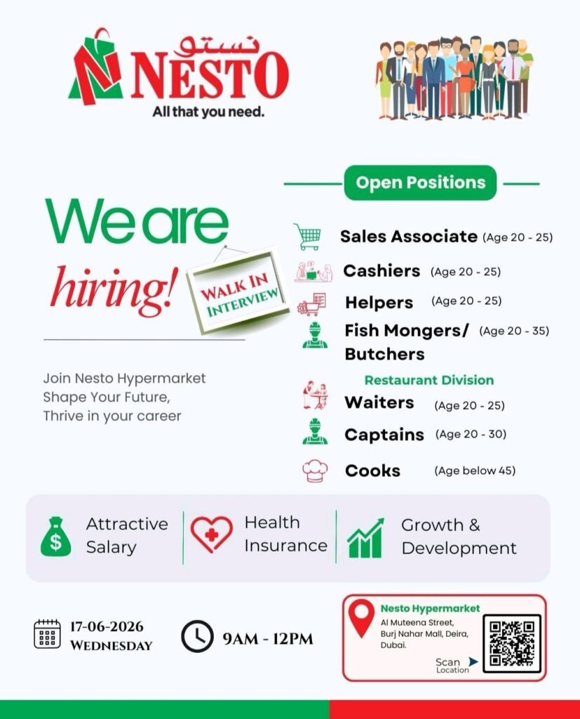 Nesto Hypermarket Walk-In Interview 2026 in Dubai – Multiple Job Openings