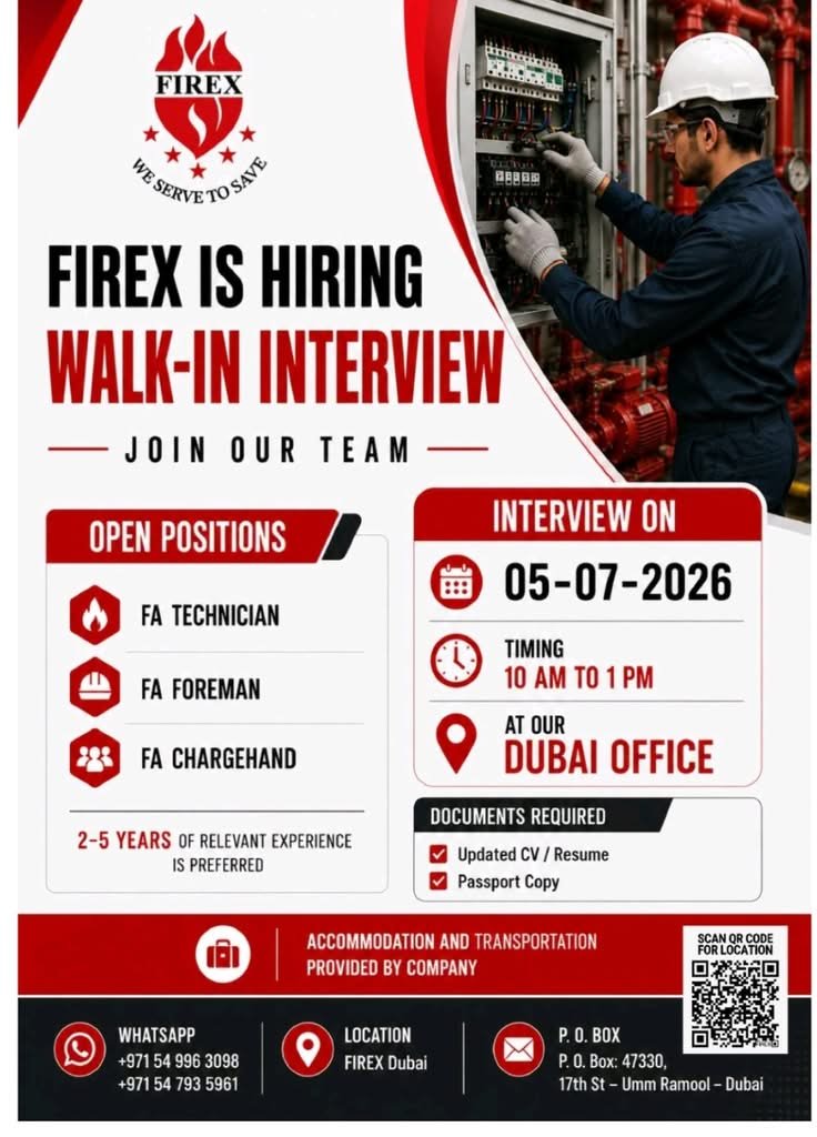 FIREX Walk-In Interview 2026 in Dubai