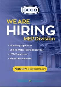 GECO MEP Division Jobs in UAE 2026 – Apply for Supervisor Vacancies 1 GECO MEP Division Jobs in UAE 2026 – Apply for Supervisor Vacancies